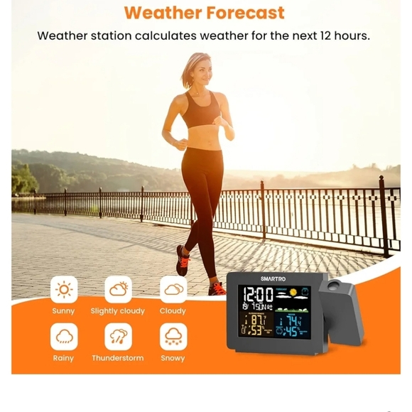 Black Weather Station Projection Clock NWOT - Picture 4 of 12